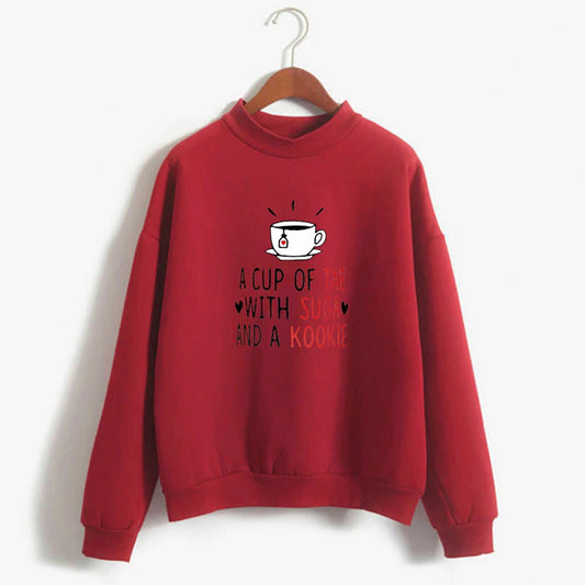 Popster Red Printed Fleece Hoody Regular Fit Long Sleeve Womens Sweatshirt Artix Mart