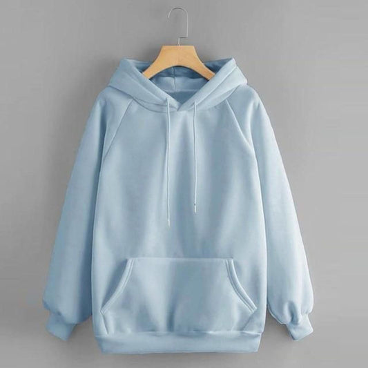 Popster Sky Blue Solid Fleece Hoody Regular Fit Long Sleeve Womens Sweatshirt Artix Mart